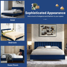 Load image into Gallery viewer, Full Tufted Upholstered Platform Bed Frame with Flannel Headboard-Navy