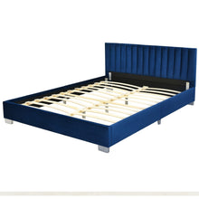 Load image into Gallery viewer, Full Tufted Upholstered Platform Bed Frame with Flannel Headboard-Navy
