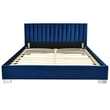 Load image into Gallery viewer, Full Tufted Upholstered Platform Bed Frame with Flannel Headboard-Navy