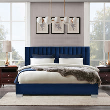 Load image into Gallery viewer, Full Tufted Upholstered Platform Bed Frame with Flannel Headboard-Navy