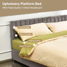 Load image into Gallery viewer, Full Tufted Upholstered Platform Bed Frame with Flannel Headboard-Light Gray