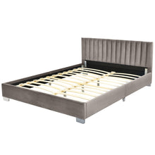 Load image into Gallery viewer, Full Tufted Upholstered Platform Bed Frame with Flannel Headboard-Light Gray