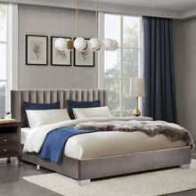 Load image into Gallery viewer, Full Tufted Upholstered Platform Bed Frame with Flannel Headboard-Light Gray