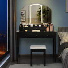 Load image into Gallery viewer, Vanity Table Stool Set with Large Tri-folding Lighted Mirror-Black