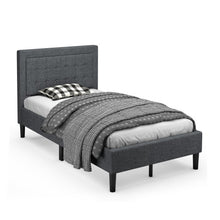 Load image into Gallery viewer, Upholstered Twin Size Bed Frame with Button Tufted Headboard