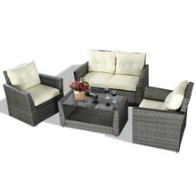 Load image into Gallery viewer, 4 pcs Rattan Patio Cushioned Sofa - Gray