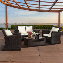 Load image into Gallery viewer, 4 pcs Black Rattan Wicker Patio Sofa Set