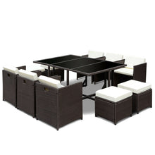Load image into Gallery viewer, 11 pcs Wicker Rattan Patio Outdoor Dinning Cushion Seat