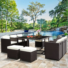 Load image into Gallery viewer, 11 pcs Wicker Rattan Patio Outdoor Dinning Cushion Seat