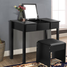 Load image into Gallery viewer, Vanity Makeup Dressing Table Set with Flip Top Mirror and Cushioned Stool-Black
