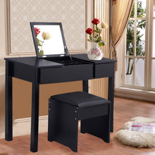 Load image into Gallery viewer, Vanity Makeup Dressing Table Set with Flip Top Mirror and Cushioned Stool-Black