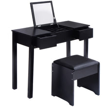 Load image into Gallery viewer, Vanity Makeup Dressing Table Set with Flip Top Mirror and Cushioned Stool-Black