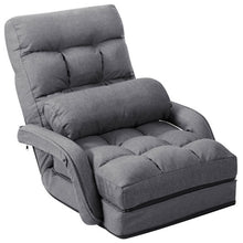 Load image into Gallery viewer, Folding Lazy Floor Chair Sofa with Armrests and Pillow-Gray