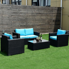 Load image into Gallery viewer, 4PC Rattan Patio Furniture Set Outdoor Wicker With Blue Cushion-Blue