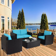 Load image into Gallery viewer, 4PC Rattan Patio Furniture Set Outdoor Wicker With Blue Cushion-Blue