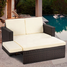 Load image into Gallery viewer, 2 pcs Patio Rattan Sofa Ottoman Daybed Garden Furniture Set
