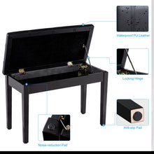Load image into Gallery viewer, Solid Wood PU Leather Piano Double Duet Keyboard Bench-Black