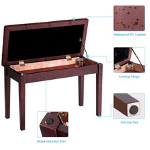 Load image into Gallery viewer, Solid Wood PU Leather Piano Double Duet Keyboard Bench-Brown
