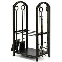 Load image into Gallery viewer, Fireplace Log Rack with 4 Pieces Fireplace Tools-Bronze
