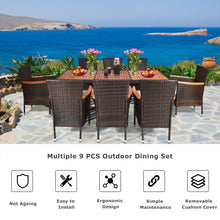 Load image into Gallery viewer, 9 Pieces Patio Rattan Dining Set with Stackable Chairs Cushioned and Acacia Wood Table Top
