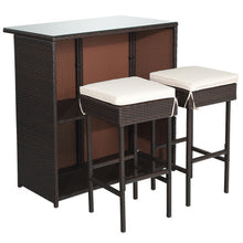 Load image into Gallery viewer, 3-piece Rattan Wicker Bar Table Stools Dining Set Cushioned Chairs
