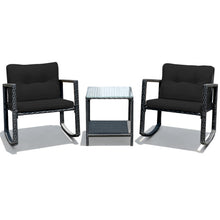Load image into Gallery viewer, 3 Pieces Cushioned Patio Rattan Set with Rocking Chair and Table-Black