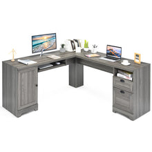 Load image into Gallery viewer, 66 Inch L-Shaped Writing Study Workstation Computer Desk with Drawers-Gray