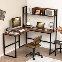 Load image into Gallery viewer, Reversible L-Shaped Corner Desk with Storage Bookshelf-Walnut