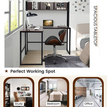 Load image into Gallery viewer, Reversible L-Shaped Corner Desk with Storage Bookshelf-Dark Brown