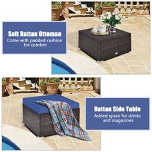 Load image into Gallery viewer, 4 Pieces Ottoman Garden Patio Rattan Wicker Furniture Set with Cushion-Navy