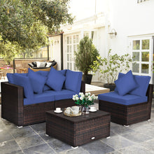 Load image into Gallery viewer, 4 Pieces Ottoman Garden Patio Rattan Wicker Furniture Set with Cushion-Navy