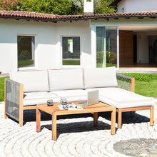 Load image into Gallery viewer, 3 Pieces Patio Acacia Wood Sofa Furniture Set with Nylon Rope Armrest-White