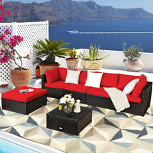 Load image into Gallery viewer, 6 Pieces Outdoor Patio Rattan Furniture Set Sofa Ottoman-Red