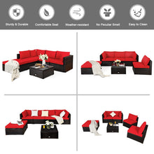 Load image into Gallery viewer, 6 Pieces Outdoor Patio Rattan Furniture Set Sofa Ottoman-Red