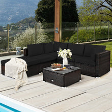 Load image into Gallery viewer, 6 Pieces Outdoor Patio Rattan Sectional Sofa Set with Coffee Table-Black