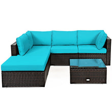 Load image into Gallery viewer, 6 Pieces Outdoor Patio Rattan Furniture Set Sofa Ottoman-Turquoise