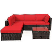 Load image into Gallery viewer, 6 Pieces Outdoor Patio Rattan Furniture Set Sofa Ottoman-Red