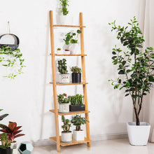 Load image into Gallery viewer, 5-Tier Ladder Shelf Modern Bamboo Leaning Bookshelf Ladder Bookcase