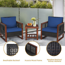 Load image into Gallery viewer, 3 Pieces Patio Wicker Furniture Sofa Set with Wooden Frame and Cushion