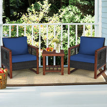 Load image into Gallery viewer, 3 Pieces Patio Wicker Furniture Sofa Set with Wooden Frame and Cushion