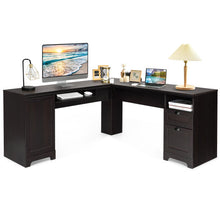 Load image into Gallery viewer, 66 Inch L-Shaped Writing Study Workstation Computer Desk with Drawers-Coffee