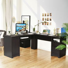 Load image into Gallery viewer, 66 Inch L-Shaped Writing Study Workstation Computer Desk with Drawers-Coffee
