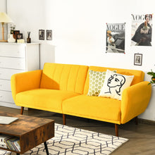 Load image into Gallery viewer, Convertible Futon Sofa Bed Adjustable Couch Sleeper with Wood Legs-Yellow