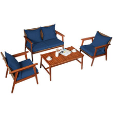 Load image into Gallery viewer, 4 Piece Acacia Wood Patio Rattan Furniture Set-Navy