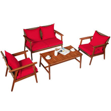 Load image into Gallery viewer, 4 Piece Acacia Wood Patio Rattan Furniture Set-Red