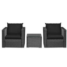 Load image into Gallery viewer, 3 Pieces Patio wicker Furniture Set with Cushion-Black