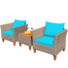 Load image into Gallery viewer, 3 Pieces Patio Rattan Bistro Furniture Set-Turquoise