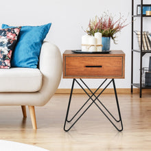 Load image into Gallery viewer, Nightstand Coffee Table Storage Display with Steel Legs and 1 Drawer