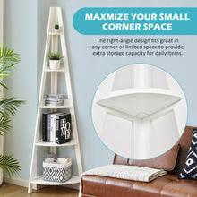 Load image into Gallery viewer, 5-Tier Modern Corner Bookcase Shelf with Strong Wooden Frame-White