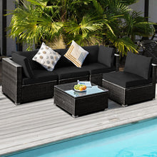 Load image into Gallery viewer, 5 Pieces Cushioned Patio Rattan Furniture Set with Glass Table-Black